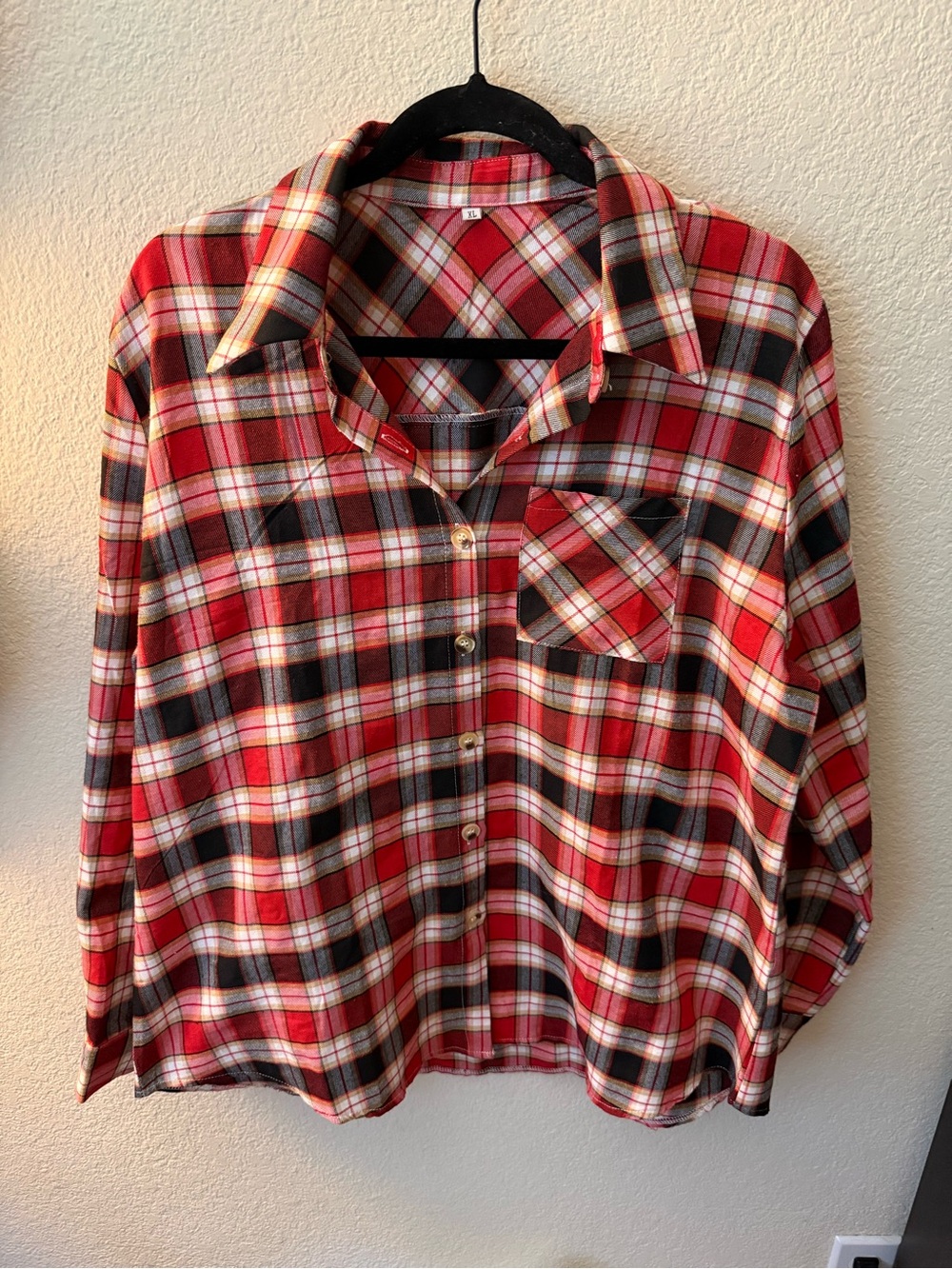 Classic Red Plaid Button-Up Shirt - Women’s